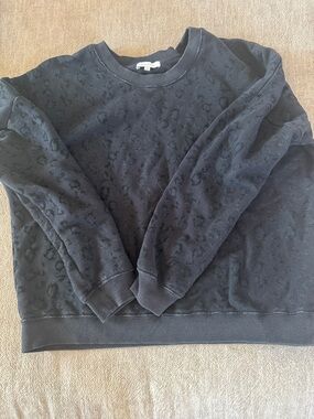 Z Supply Black Crewneck Sweater with Subtle Leopard Texture